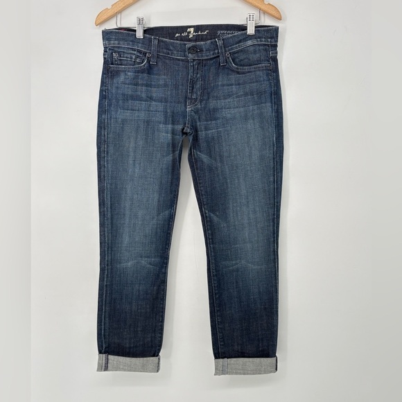 7 For All Mankind Gwenevere Super‎ Skinny Cropped Jeans Sz 28 Medium Wash - Picture 1 of 8
